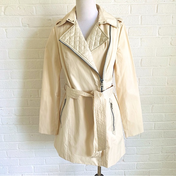 BARNEYS NEW YORK Beige Trench Coat Jacket Small - Picture 1 of 16